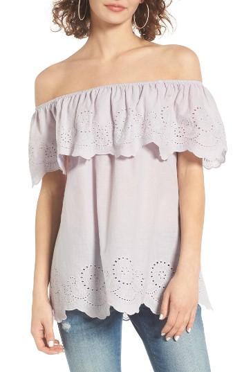 Women's Bp. Eyelet Ruffle Off The Shoulder Top, Size - Purple