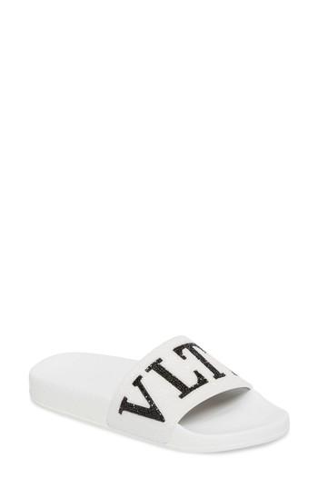 Women's Valentino Crystal Logo Slide Sandal Us / 39eu - White