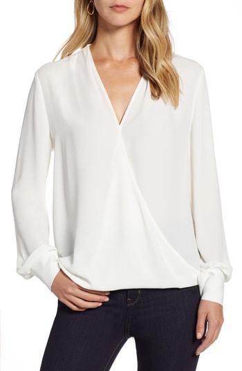 Petite Women's Halogen Surplice Woven Top, Size P - Ivory
