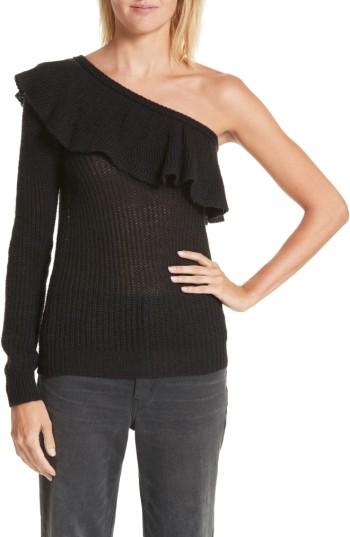 Women's Rebecca Taylor One-shoulder Ruffle Sweater - Black