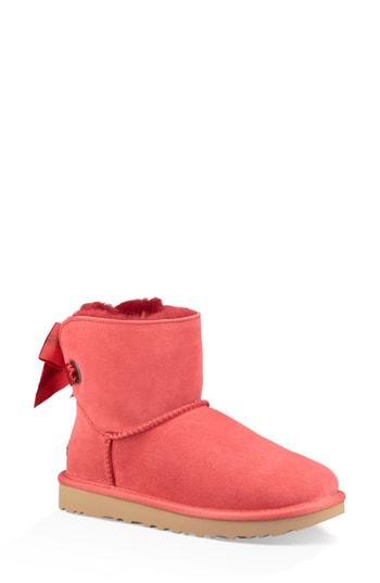 Women's Ugg Customizable Bailey Bow Mini Genuine Shearling Bootie M - Red