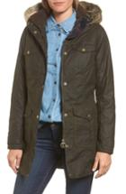 Women's Barbour Ashbridge Hooded Waxed Canvas Jacket With Faux Fur Trim Us / 10 Uk - Green