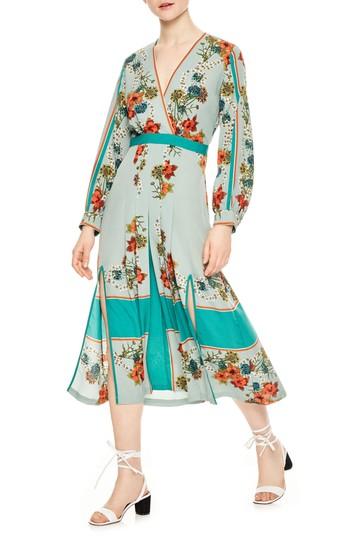 Women's Sandro Floral Faux Wrap Dress Us / 34 Fr - Green