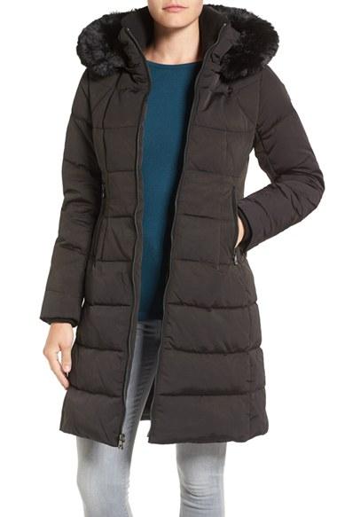Women's Vince Camuto Down & Feather Fill Coat With Faux Fur Trim Hood