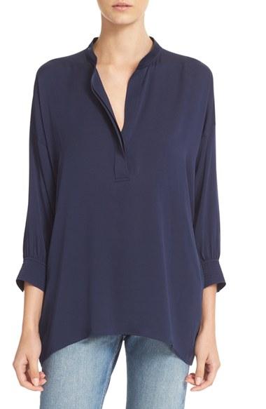 Women's Vince Shirred Drape Stretch Silk Pullover