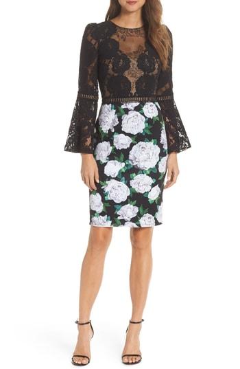 Women's Tadashi Shoji Gower Floral Neoprene Sheath Dress - Black