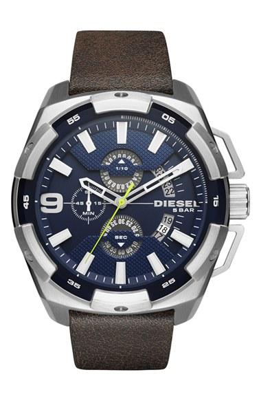 Men's Diesel Heavyweight Chronograph Leather Strap Watch, 50mm
