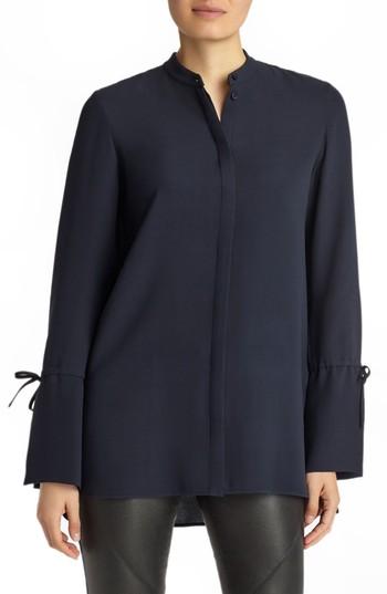 Women's Lafayette 148 New York Desra Silk Blouse, Size - Blue