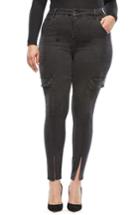 Women's Good American Good Legs Slit Hem Cargo Skinny Jeans - Black