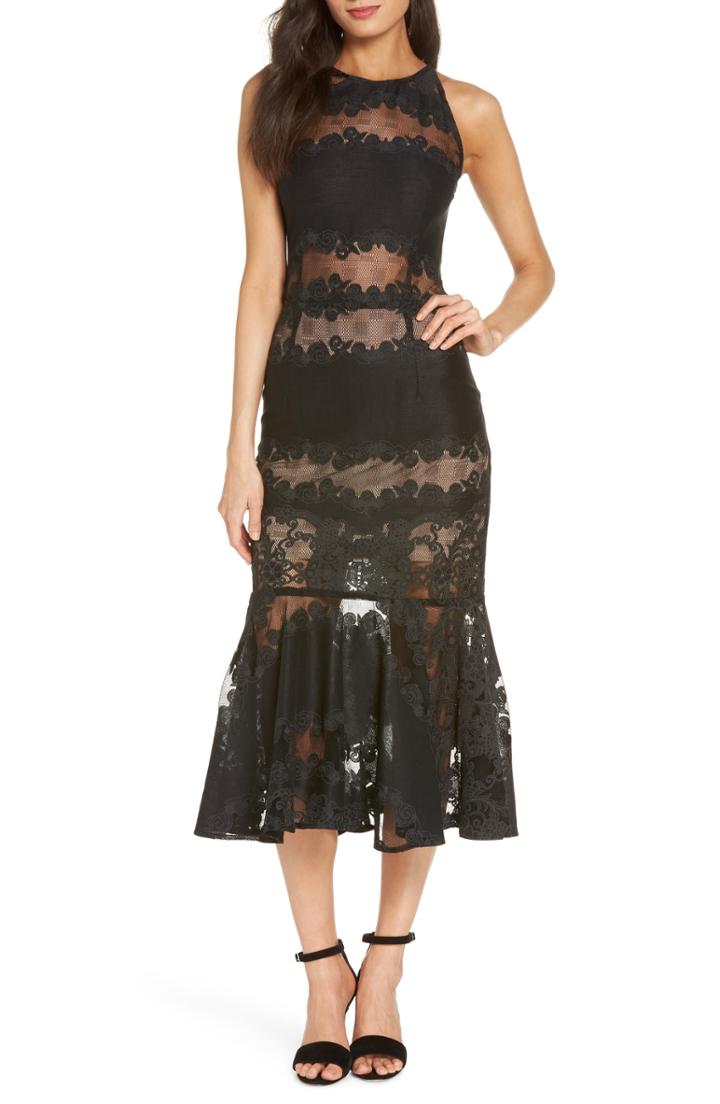 Women's Bronx And Banco Bettina Lace Panel Tea Length Dress - Black
