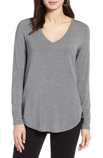 Petite Women's Halogen V-neck Tunic P - Grey