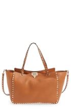 Valentino 'rockstud' Grained Calfskin Leather Tote - Brown