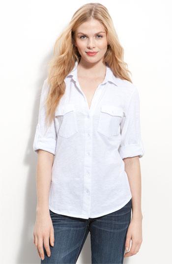 Sandra Ingrish Three Quarter Roll Sleeve Knit Shirt White