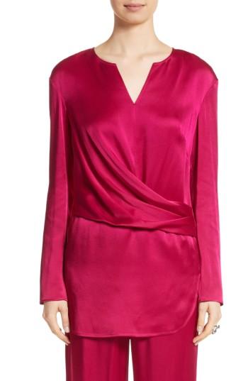 Women's St. John Collection Front Drape Liquid Crepe Blouse - Red