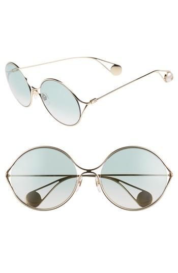 Women's Gucci 58mm Gradient Lens Round Sunglasses - Gold/ Sage/ Pink