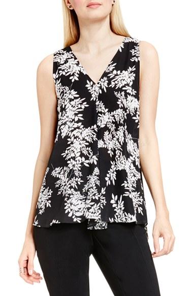 Petite Women's Vince Camuto Drape Front V-neck Sleeveless Blouse, Size P - Black