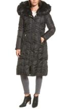 Women's Via Spiga Long Faux Fur Trim Coat
