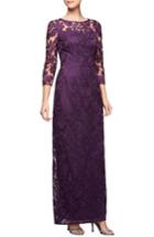 Petite Women's Alex Evenings Embroidered Column Gown P - Purple