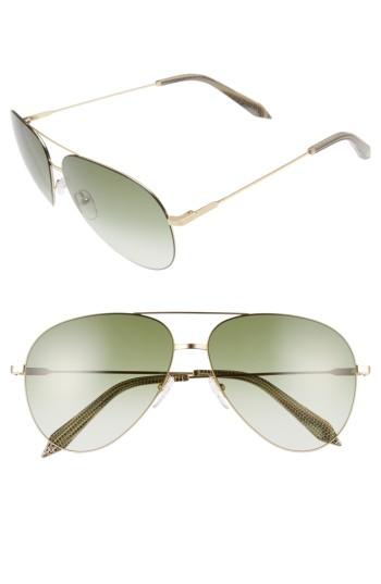 Women's Victoria Beckham Classic Victoria Feather 62mm Aviator Sunglasses - Gold/ Moss