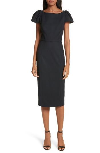 Women's Milly Gabardine Italian Wool Blend Midi Dress - Blue