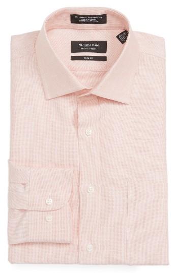 Men's Nordstrom Men's Shop Trim Fit Solid Linen & Cotton Dress Shirt .5 32/33 - Orange