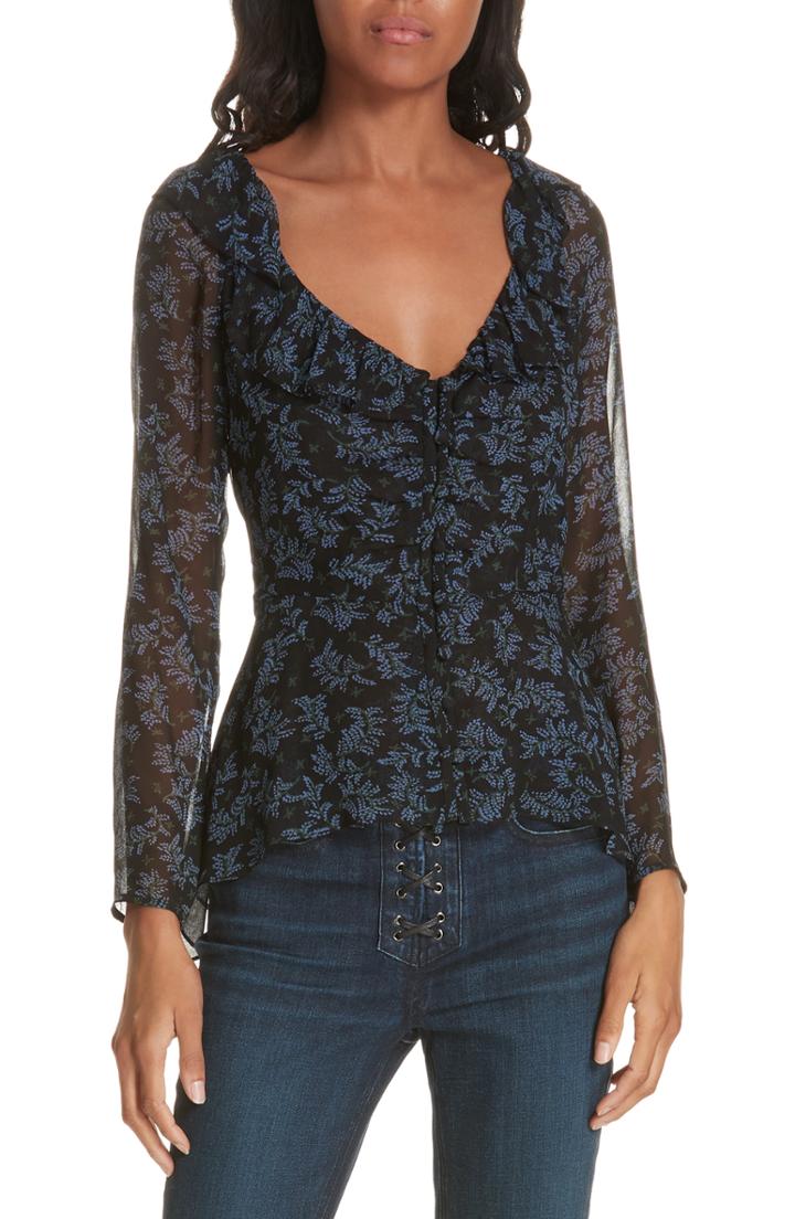 Women's Veronica Beard Boyce Floral Peplum Silk Blouse