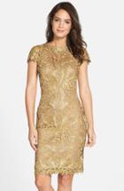 Women's Tadashi Shoji Illusion Yoke Lace Sheath Dress - Metallic