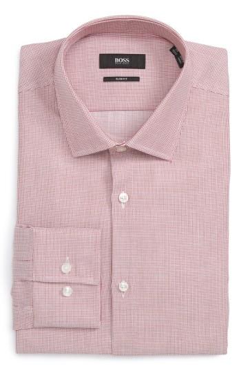 Men's Boss Slim Fit Check Dress Shirt - Burgundy