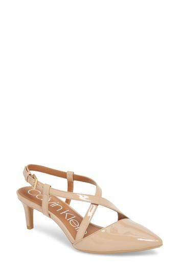 Women's Calvin Klein Paula Pointy Toe Slingback Pump M - Beige