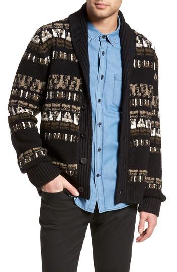 Men's Vince Regular Fit Fair Isle Cardigan - Black