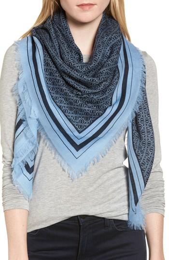 Women's Tory Burch T Core Square Wool Scarf, Size - Blue