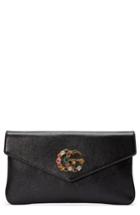 Gucci Broadway Crystal Gg Leather Envelope Clutch - Black