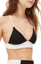 Women's Topshop Ribbed Colorblock Triangle Bikini Top Us (fits Like 0) - Black