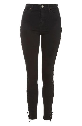 Women's Topshop Jamie Side Lace-up Skinny Jeans X 30 - Black
