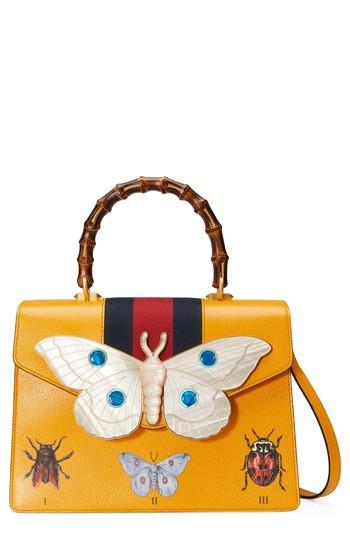 Gucci Small Falena Moth Top Handle Leather Satchel - Yellow