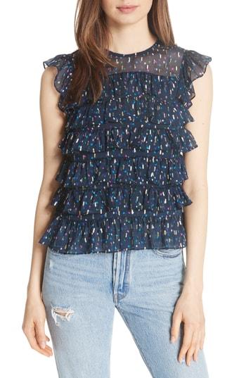 Women's Rebecca Taylor Dot Ruffle Silk Chiffon Blouse - Blue