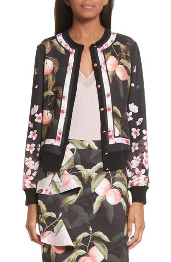 Women's Ted Baker London Peach Blossom Woven Bomber - Black