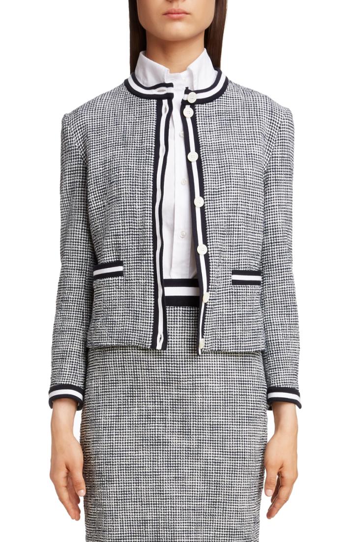 Women's Thom Browne Stripe Tweed Cardigan