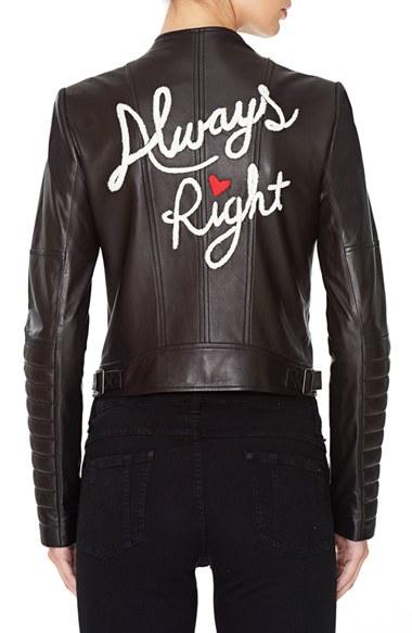 Women's Alice + Olivia Gamma Embroidered Leather Jacket
