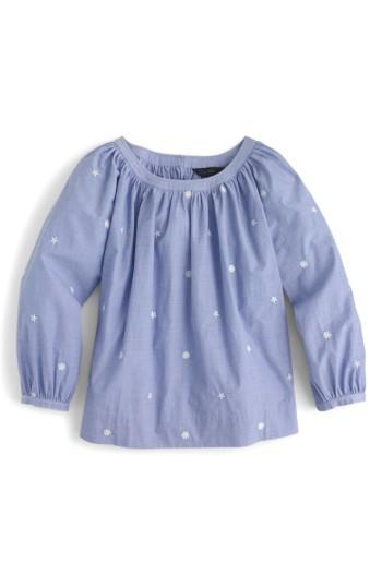 Women's J.crew Perfect Embroidered Chambray Top, Size - Blue