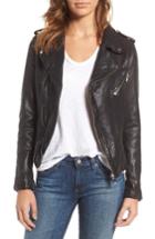 Women's Lamarque Washed Lambskin Leather Moto Jacket - Black