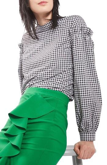 Women's Topshop Gingham Mutton Sleeve Top