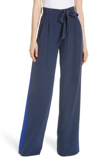 Women's Milly Natalie Italian Cady Side Stripe Wide Leg Pants - Blue