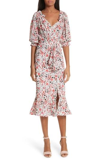 Women's Saloni Olivia Silk Midi Dress - Coral