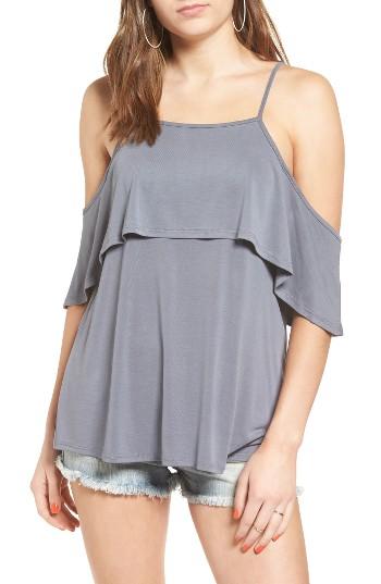 Women's Bp. Ruffle Cold Shoulder Top, Size - Grey