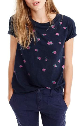 Women's J.crew Falling Roses Tee - Blue