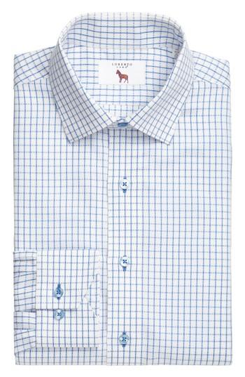 Men's Lorenzo Uomo Trim Fit Textured Check Dress Shirt .5 - 32 - Blue