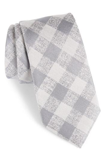 Men's Calibrate Tigrane Check Silk & Cotton Tie, Size - Grey