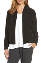 Petite Women's Eileen Fisher Silk Bomber Jacket, Size P - Black