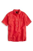 Women's J.crew Cross Dyed Irish Linen Popover Shirt - Coral